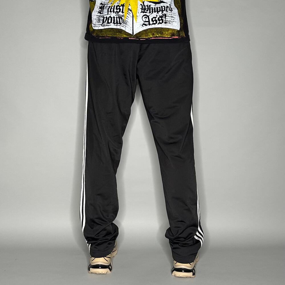Vintage Y2K Adidas Sweatpants Mens M Baggy Wide Leg Black Polyester White Stripe - Picture 3 of 4